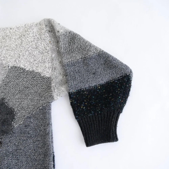 Vintage Marieal Kim Grey/White Floral Knit 8% Wool 8% Mohair Crewneck Sweater S - Picture 5 of 11